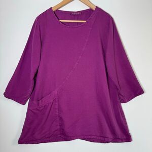Cut Loose Small Tencel Top Purple Asymmetrical Pocket Lagenlook Made in USA